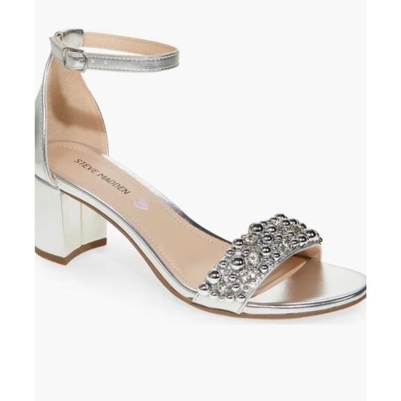 Steve Madden JCarrson Open Toe Formal Ankle Strap Silver Beads Sz 6 NIB $60 - Picture 1 of 16